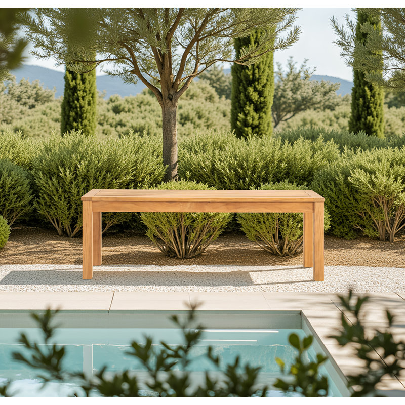 Solid Teak Wood Slatted Outdoor Bench