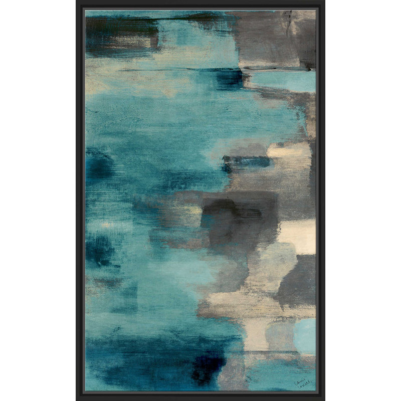 «Downtown Blue Rain I» par Lanie Loreth - peinture sur toile à cadre flottant, L 21,5 po x H 33,5 po