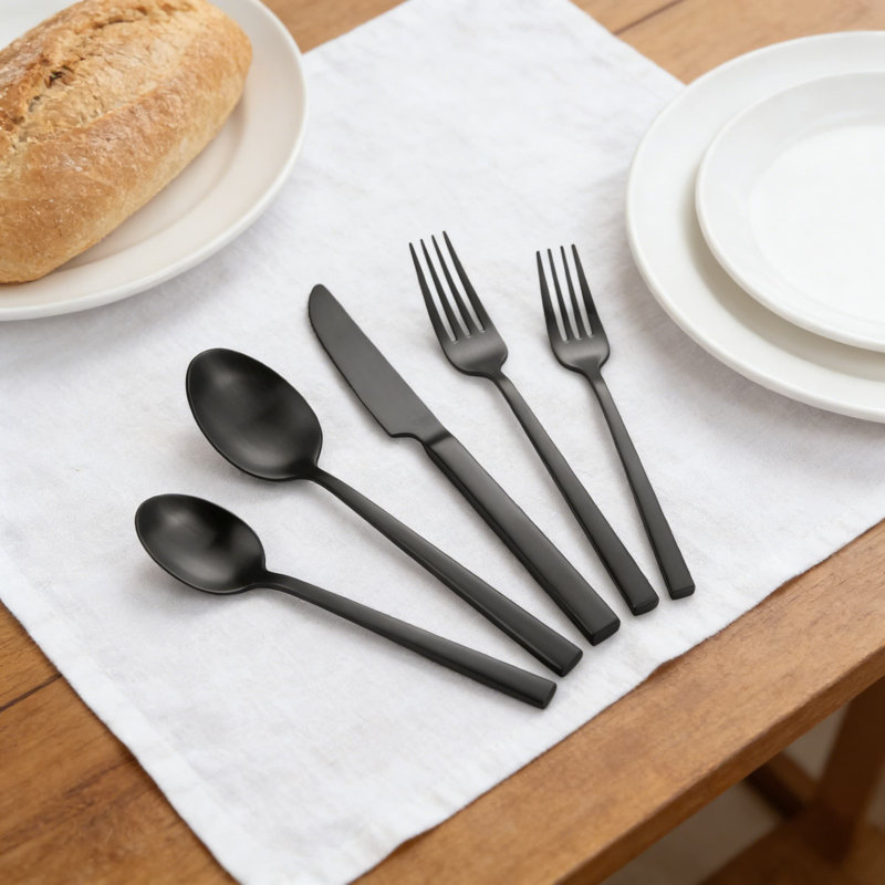 Ensemble de couverts en acier inoxydable 18/10 forgé à la main, ensemble de couverts argent mat noir 40 pièces avec poignée cuboïde, service pour 8 personnes, ensemble de couverts allant au lave-vaisselle pour un mariage à domicile