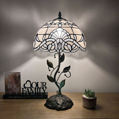Meryem Tiffany Table Lamp White Stained Glass Baroque Style Lavender Included LED Bulb 12"W*12"D*22"H