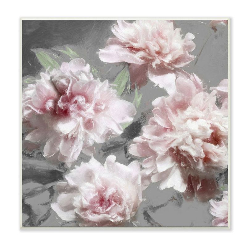 «Pink Flowers on Neutral Gray» par Shawna Sullivan - reproduction d'art, Plaque murale, H 12 po x l 12 po x P 0,5 po