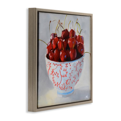 Cherries in Ornate Bowl Framed Floater Canvas Wall Art by Jenny Westenhofer