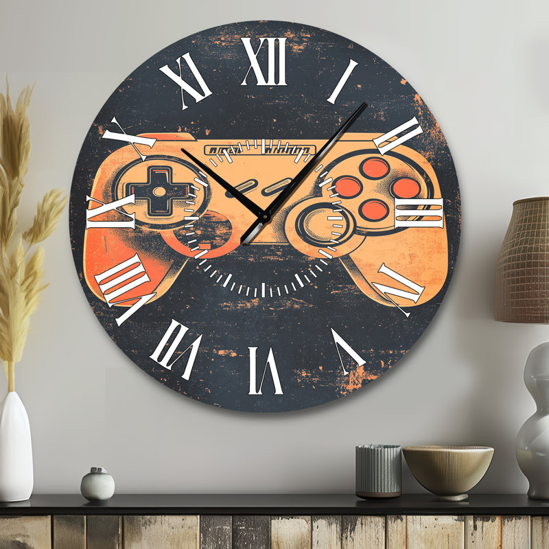 Manette de l'époque de l'arcade - Horloge murale en métal silencieuse rétro, Grand
