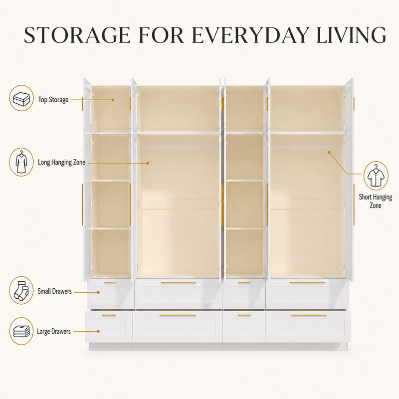 94.4"W Large Wardrobe, White