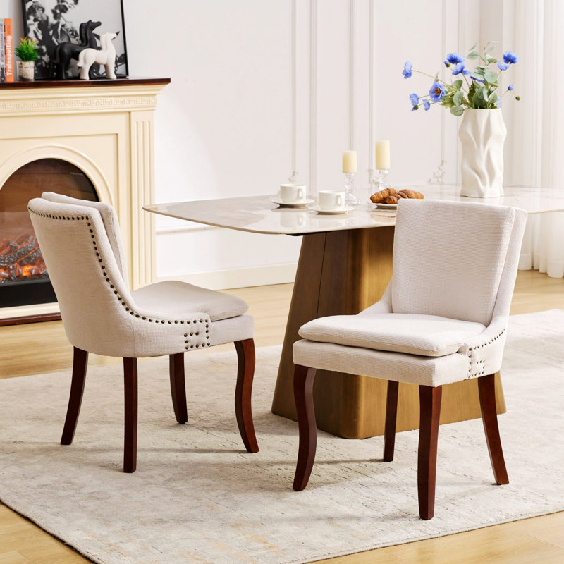 Ensemble de 2 chaises de salle à manger, chaise d'appoint rembourrée, chaise d'appoint pour le salon, Beige