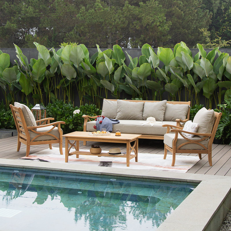 Regina 5 - Person Teak Outdoor Seating Group With Cushions, Beige