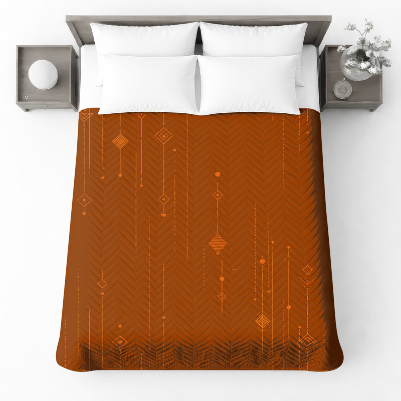 Couvre-lit matelassé orange à motif géométrique toutes tailles, Double