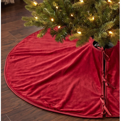 Luxurious Classic Velvet Christmas Tree Skirt-Garnet Red