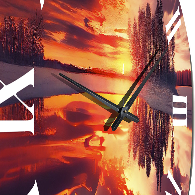 Horloge murale majestueuse sur un lac enneigé III, Très grand