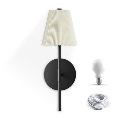 Bell + Howell Rechargeable Wall Light Sconce with Pleated Shade and Dimmable - Black