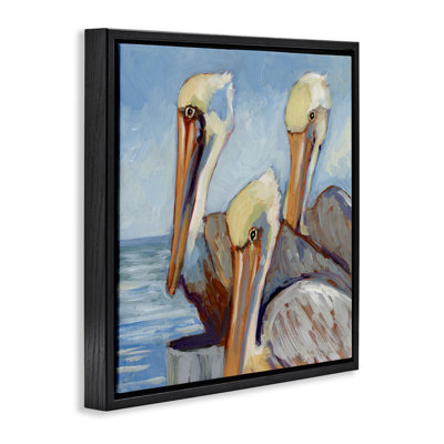 "Nautical Pelican Trio", art mural encadré flottant par Susan Winget