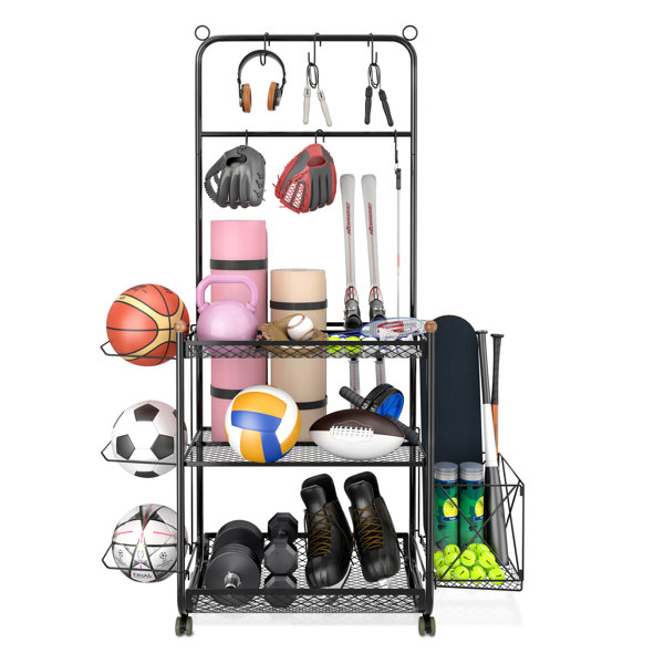 SPORTA Ball Rack - Set of 2 - Black  Basketball theme room, Ball storage,  Boys room decor