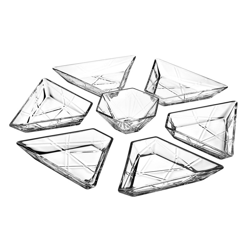 Ensemble de verre de haute qualité de 7 cuves-1 cuve en forme de hexagonale et 6 cuves en forme de triangulaire-6,5 po de hauteur-fabriquée en europe Matherne