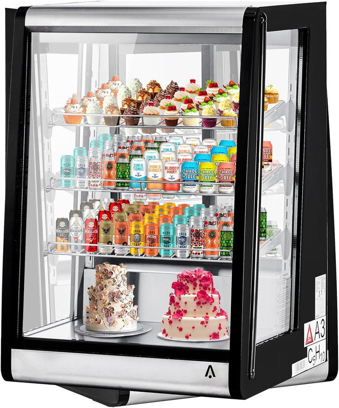 Vitrine de réfrigérateur de 5,2 pieds cubes, porte vitrée à double vitrage, éclairage DEL, tablettes réglables pour la boulangerie café