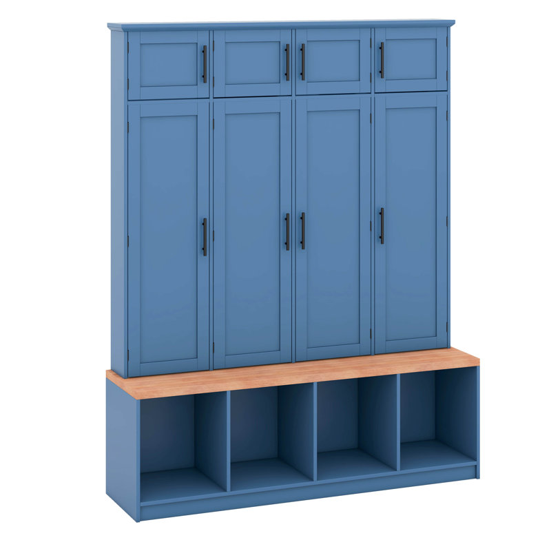 Hall Tree With Bench And Shoe Storage Compartments, Particle Board Multi-Functional Entryway Cabinet With 4 Hanging Hooks