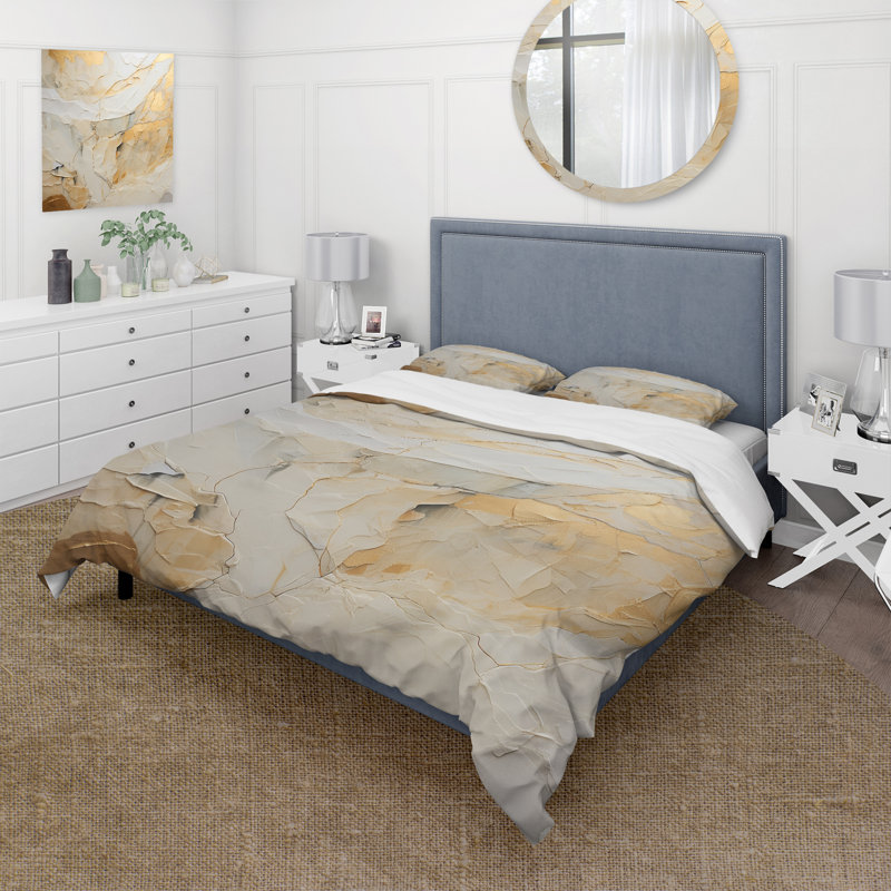 Ensemble de housse de couette beige et doré Glacier Stone Simplicity II - Abstract Shapes