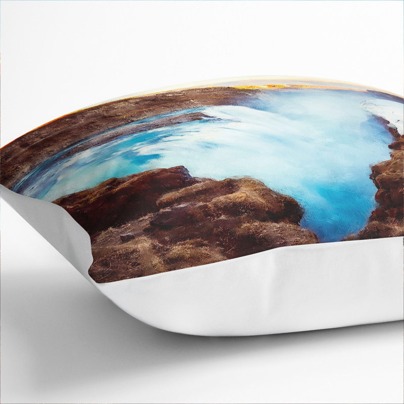 A Waterfall in Iceland Painting Scatter Cushion, White, 55cm H x 55cm W x 20cm D