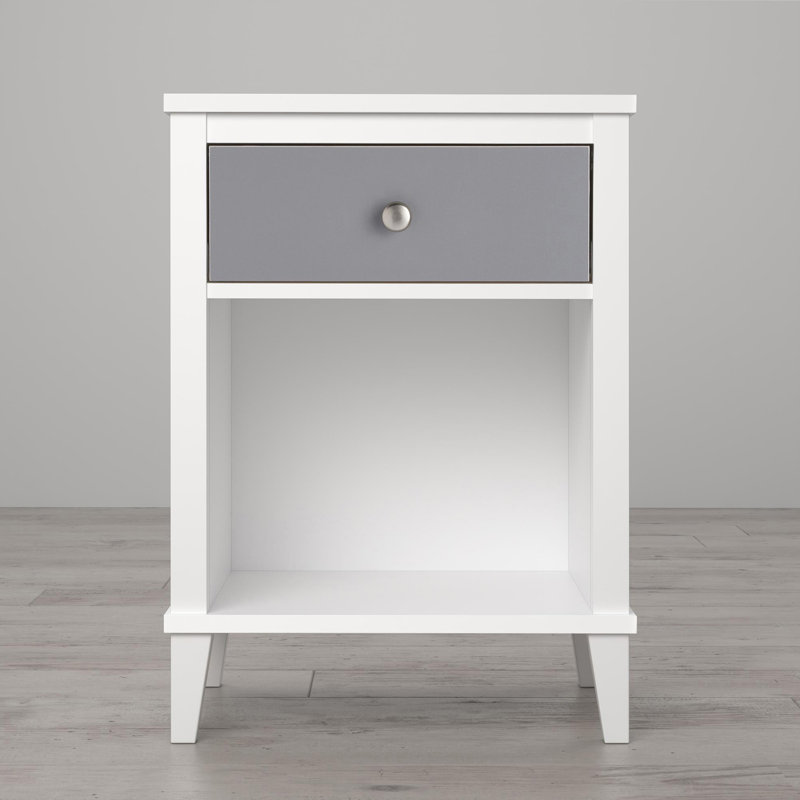 Oriane 50cm W Solid + Manufactured Wood Bedside Table, White/Grey