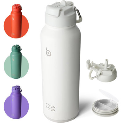 BOTTLE BOTTLE 40 oz sports water bottle stainless steel insulated water bottle with straw and pills holder white