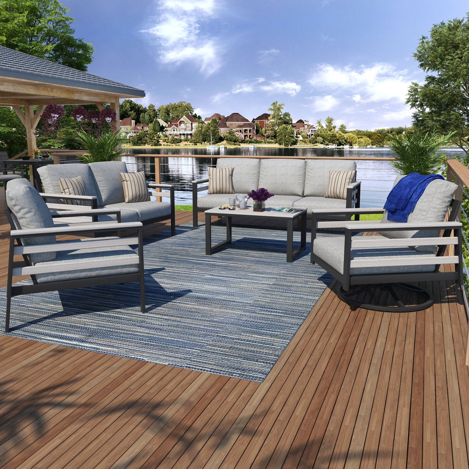 Townsend 7 - Person Patio Conversation Set with Sunbrella® Cushions, Canvas Granite Sunbrella® Canvas