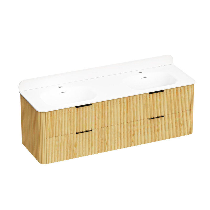 Meuble-lavabo mural avec lavabo et 4 tiroirs, Chêne doré