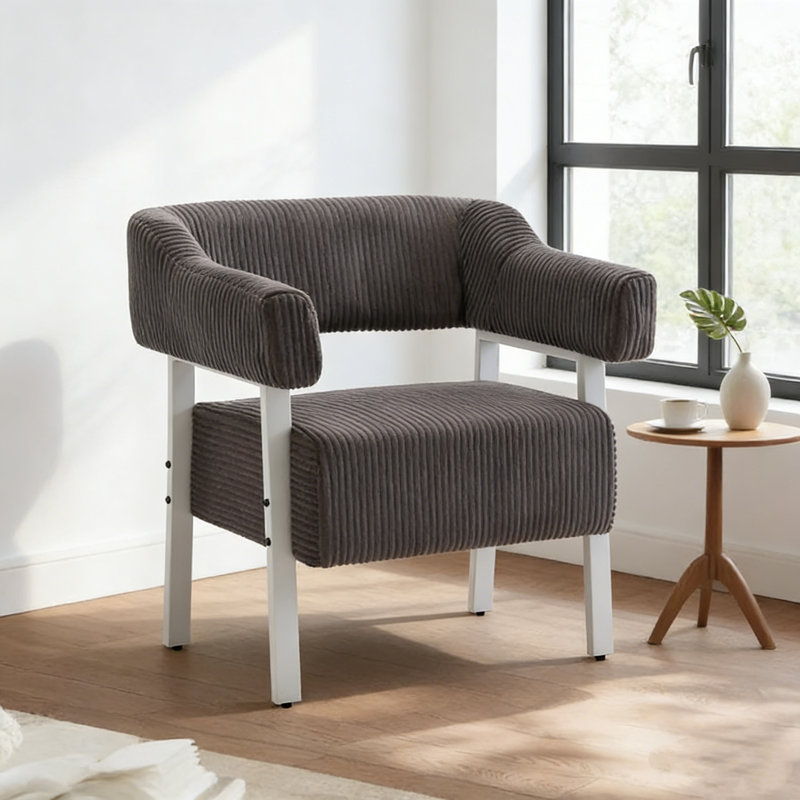 Modern Metal Frame Accent Chair Armchair For Living Room,Bedroom(Set of 2), Gray, White