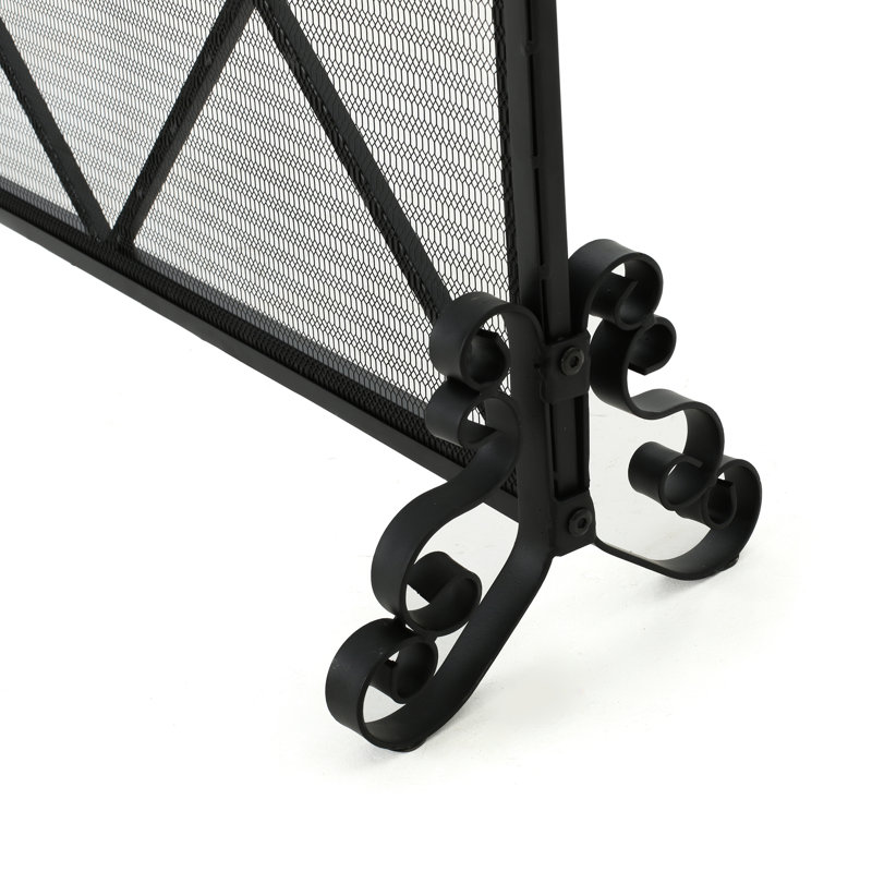 Pare-étincelles en fer - panneau simple, diamant minimaliste classique, 41,5 po x 8,9 po 32,1 po, fer noir, panneau avec finition contemporaine