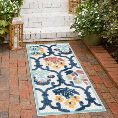 Tapis d'extérieur couleur ivoire / bleu marine Askersund