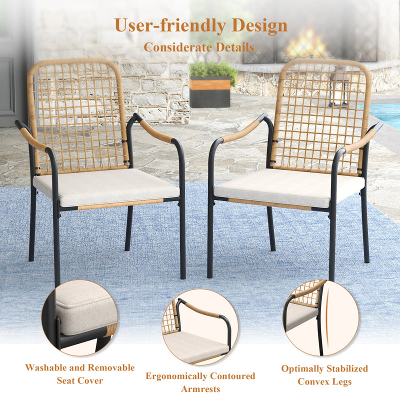 4-Person Outdoor Patio Dining Set With Stackable Rattan Chairs, Black