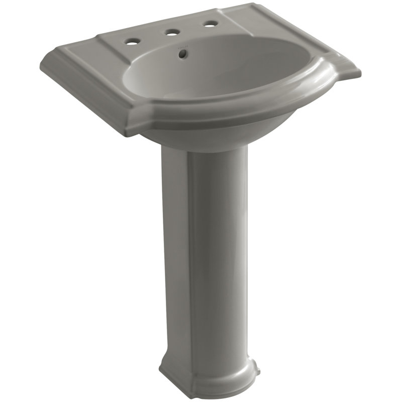 Devonshire Ceramic 25" Pedestal Bathroom Sink with Overflow, Cashmere, Widespread Faucet