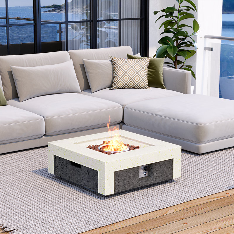 Concrete Propane Fire Pit Table, 11.8" H x 28" W x 28" D, Black