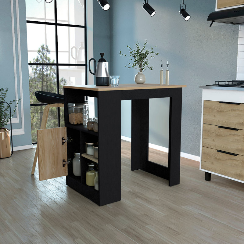 Kitchen Island 36" H, Three Open Side Storage Shelves And One Push-To-Open Cabinet