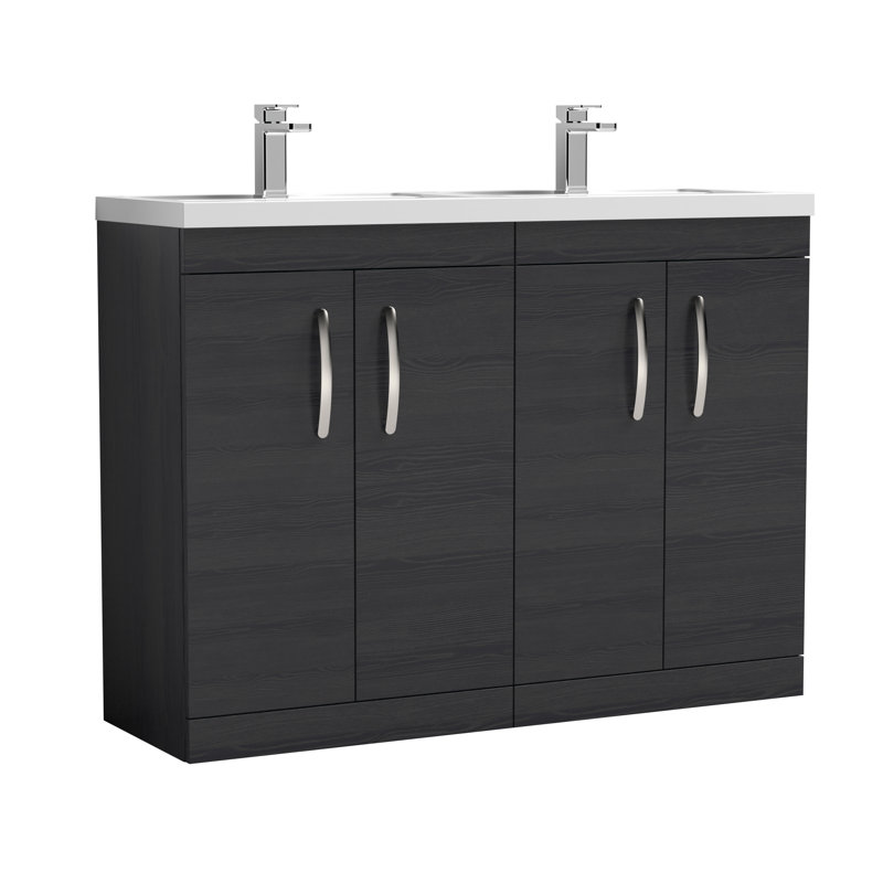 Athena 1205mm Double Bathroom Vanity with Integrated Polymarble Basin, Charcoal Black