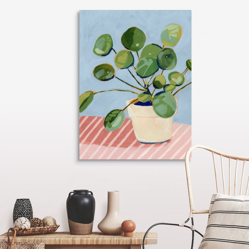 Plante sur toile rose I, art mural, Toile tendue, H 40 po x l 30 po