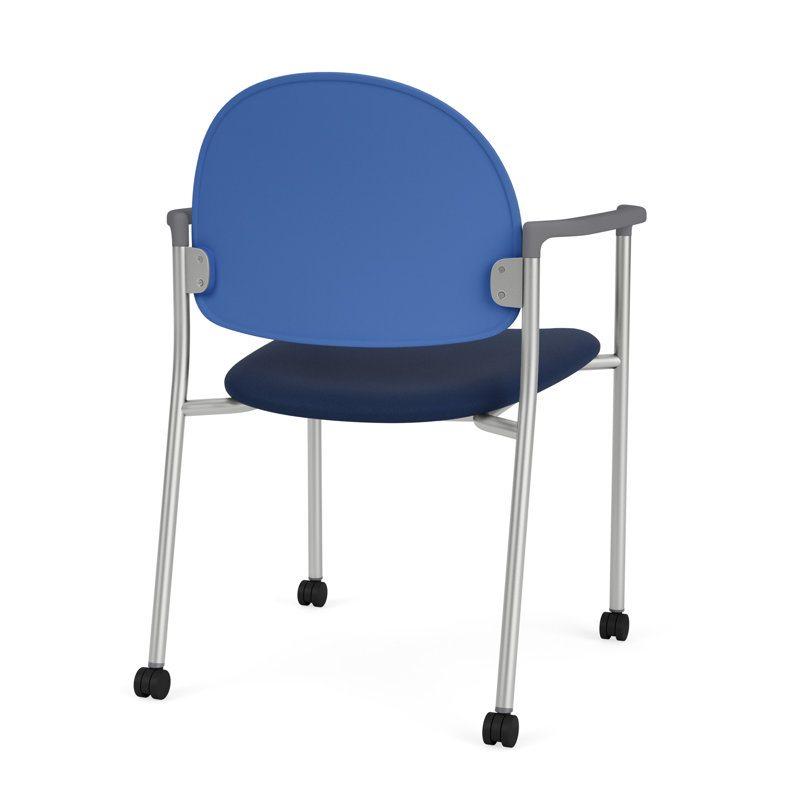 Chaise d'invité à chat avec roulettes, Argent, Encre de Modène / polyester bleu cobalt