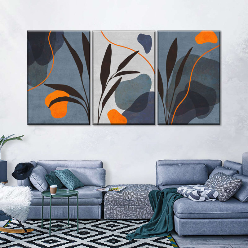 «Leaf Boho Botanical Leaves IV», ensemble de 3 reproductions sur toiles 3 pièces, H 12 po x l 26 po x P 1 po