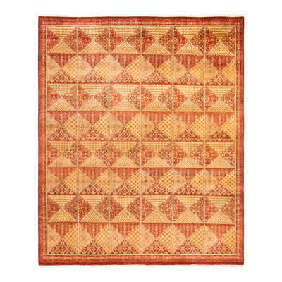 Tapis unique noué à la main Jahzir Eclectic - bourgogne, 8 pi x 10 pi