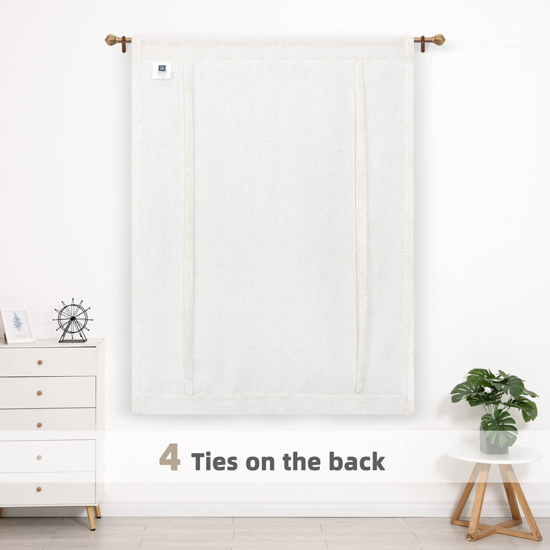 Merissa Semi Sheer Tie-Up Curtain Panel, 39" W x 55" L, Light Linen