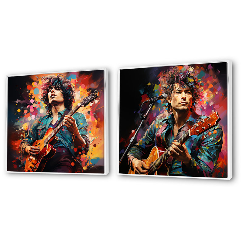 Ensemble de salon Rockstar Portrait I - Music Wall Art, Cadre flottant blanc, H 36 po x l 73 po x P 1,5 po