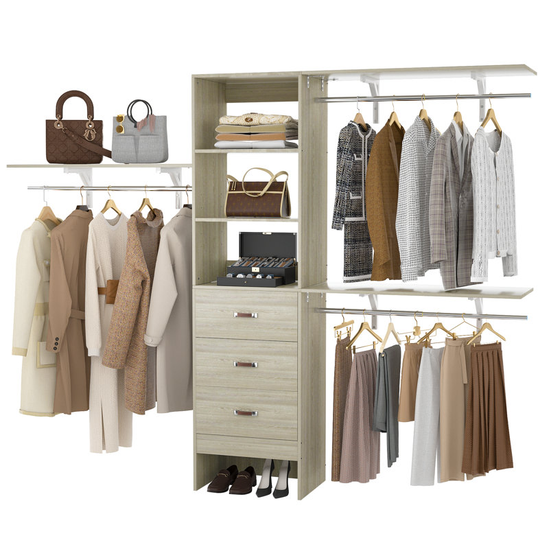 Faige 20.2'' - 96'' W Closet System with Drawers, Light Grey