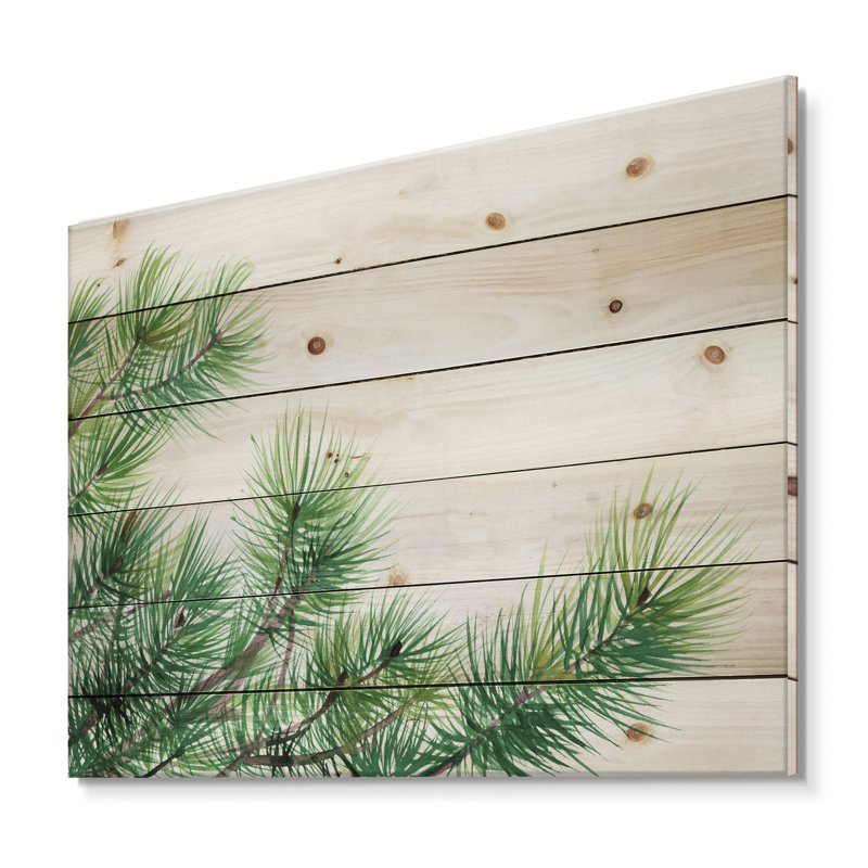Branches de pin - impression traditionnelle sur bois de pin naturel, H 25 po x l 35 po x P 0,78 po