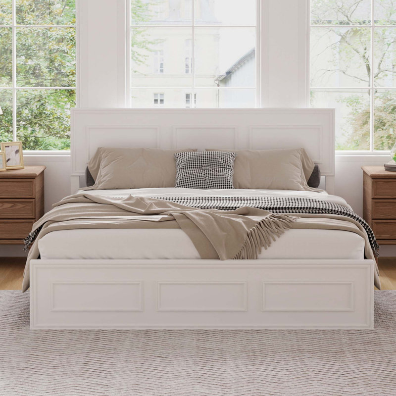 Tête de lit ajustable avec structure en bois de pin, White