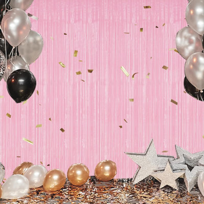 4pcs Macaron Pink Foil Fringe Streamers Backdrop for Birthday Wedding Party Photo Booth Decorations