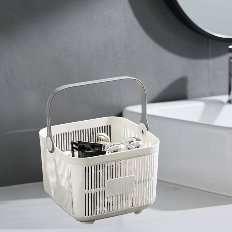 Panier de douche à main avec séparateur de salle de bain et de rangement pour salle de bain grande capacité, Blanc