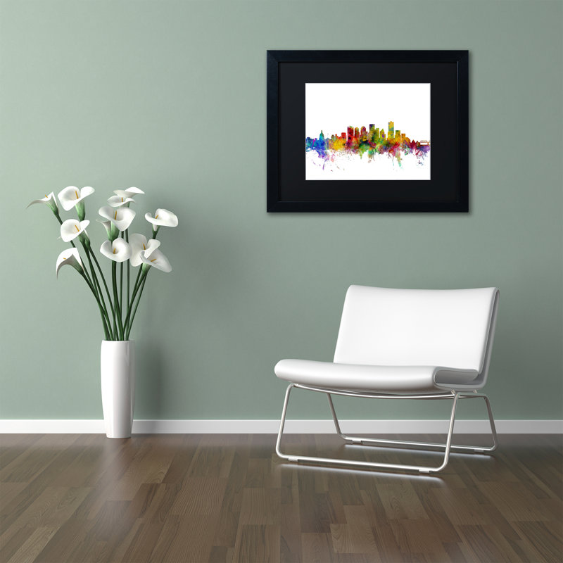 "edmonton canada horizon" , impression encadrée, H 11 po x l 14 po x P 0,5 po, Noir