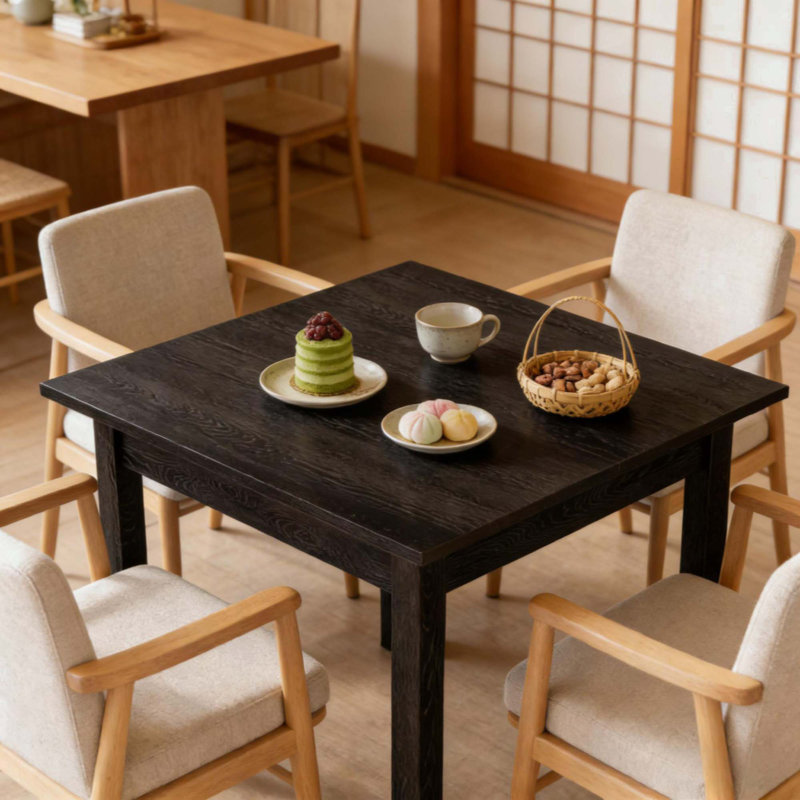Mid-Sized Rustic Square Dining Table, Solid Wood Leg Aesthetic Kitchen Table, Multi-Functional Minimalist Accent Table for Home Decor