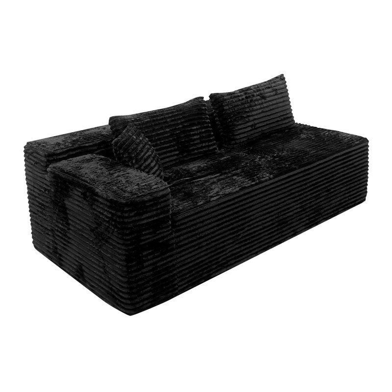 Causeuse gauche Koli, canapé modulaire à compression Compenont, velours côtelé gris, Noir