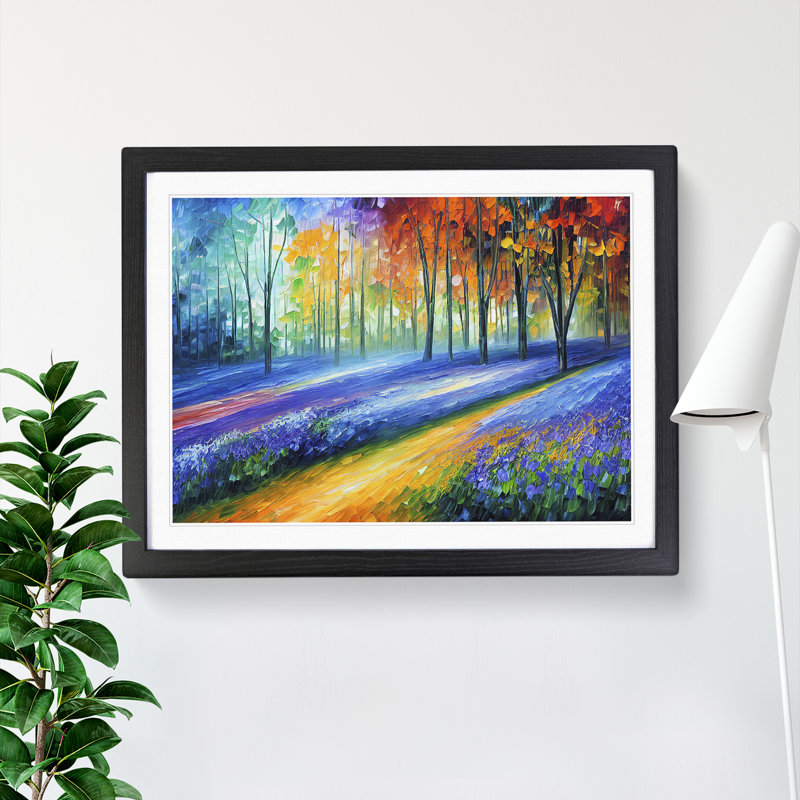 Bluebell Field Shimmer Vol.1 - Single Picture Frame Painting, Black Framed, 46cm H x 64cm W x 2cm D