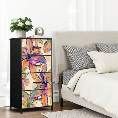 4 Drawer Dresser for Bedroom, Narrow Chest of Drawers, Wooden Top and Study Iron Frame 18"x37.5"-(WxH)