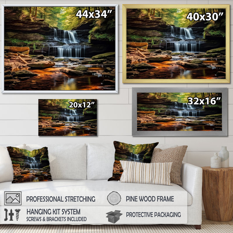 Pennsylvanie, Ricketts Glen State Park - Pennsylvanie, art mural sur toile, H 24 po x l 32 po x P 1 po, Toile tendue